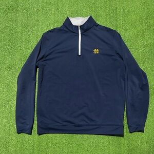 Peter Millar Pullover Shirt Mens L Navy Notre Dame 1/4 Zip Performance Shirt EUC